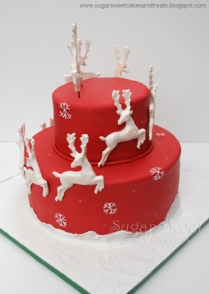 Christmas Red Sleigh Reindeer Rudolf Snowflake Snow Cake (back) b